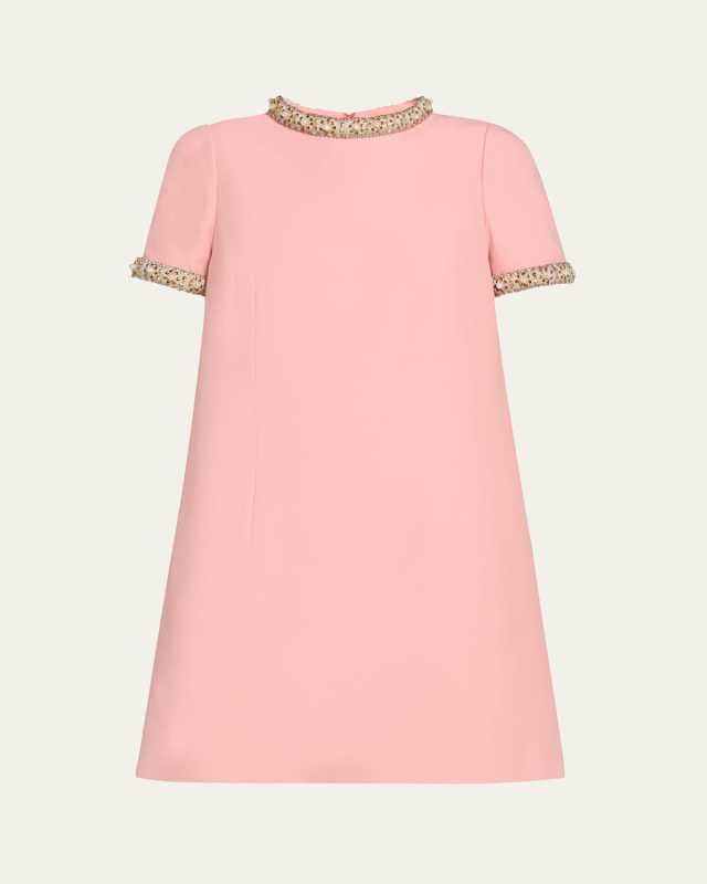 Crystal-Trimmed Short-Sleeve Shift Mini Dress